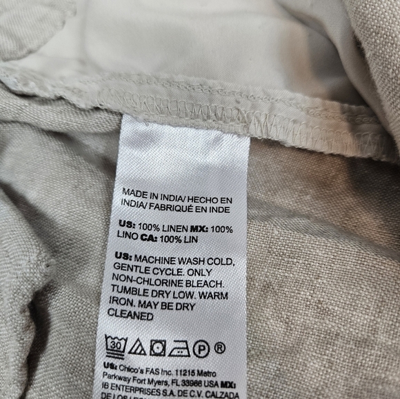 Chico's Khaki Linen High Rise Casual Wide Leg Pants Size 12 Women's T45 - Picture 6 of 9